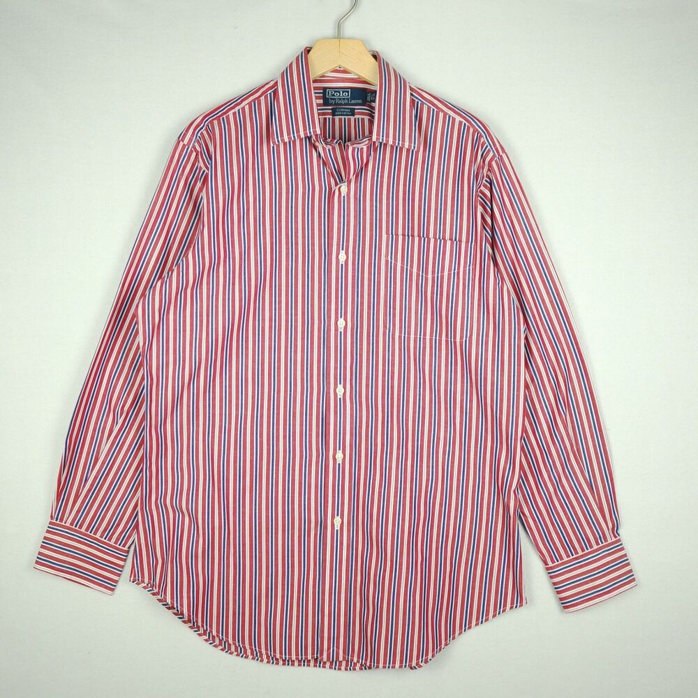 Polo Ralph Lauren Dress Shirt Mens 15.5 32/33 Red White Blue Striped Pocket